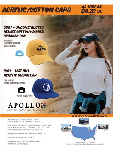 Acrylic and Cotton Caps from Apollo USA