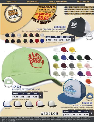 Spring and Summer Cap Specials from Apollo USA