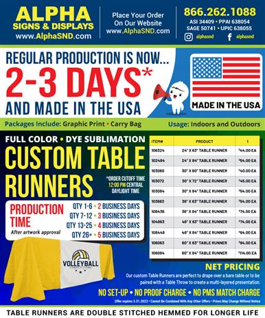 Made in the USA no need to wait Table Runners