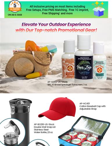 HOT Outdoor Promos - Sunscreens, Bottles, Caps, Insulated bags, and more