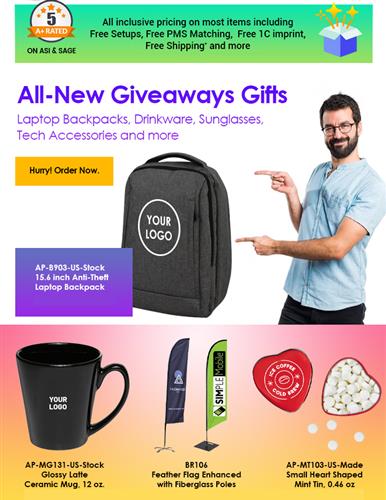 New Giveaways - Laptop Backpacks, Drinkware, Sunglasses, Gifts & more
