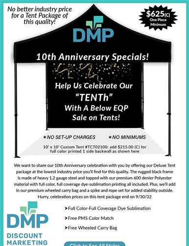 10th Anniversary Below EQP Sale on Display Tents from DMP