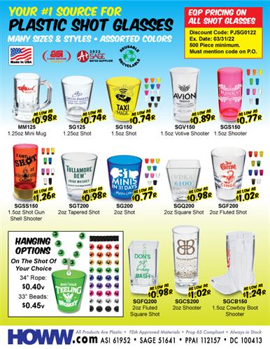 Your #1 Source for Plastic Shot Glasses - Made in the USA!