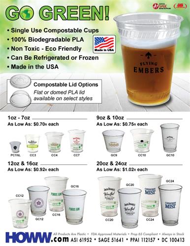 Go Green! Single Use Compostable Plastic Cups from HOWW - Made in the USA!