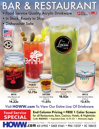 Food Service Quality Acrylic Drinkware - Made in the USA