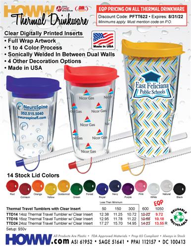 Full Wrap Thermal Travel Tumbler - In Stock, Ready To Ship - Made in the USA