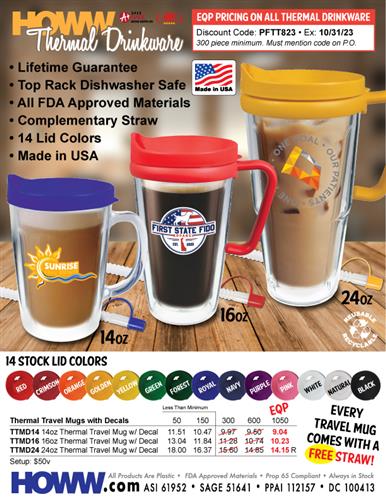 EQP Special on All HOWW Thermal Drinkware - Made in the USA!
