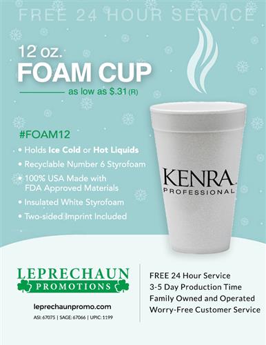 Budget Priced Foam Cups w/Free 24 Hr Svc from Leprechaun