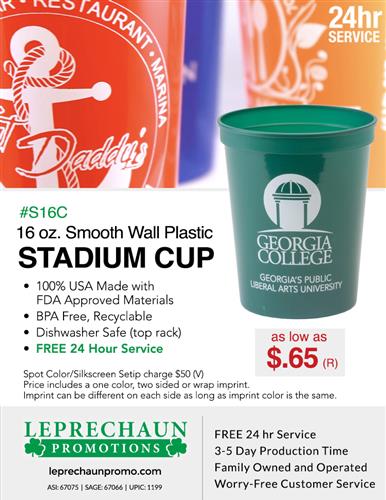 Stadium Cups, Lowest Price, 16 Colors, Free 24 Hr Svc