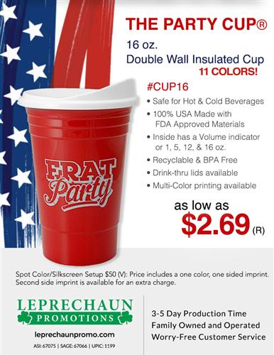 16 oz Party Cup, Best Industry Price, 11 Colors from Leprechaun Promo