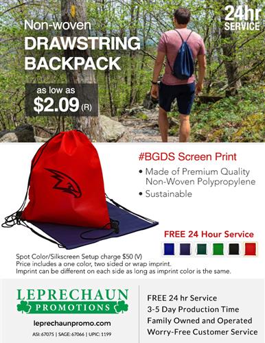 Premium Drawstring Backpack w/Free 24 Hr. Svc from Leprechaun