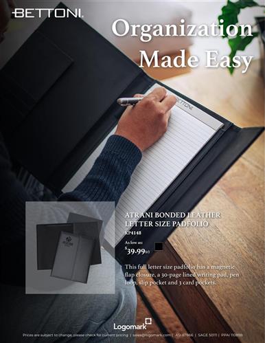 Bettoni® Atrani Bonded Leather Letter Size Padfolio
