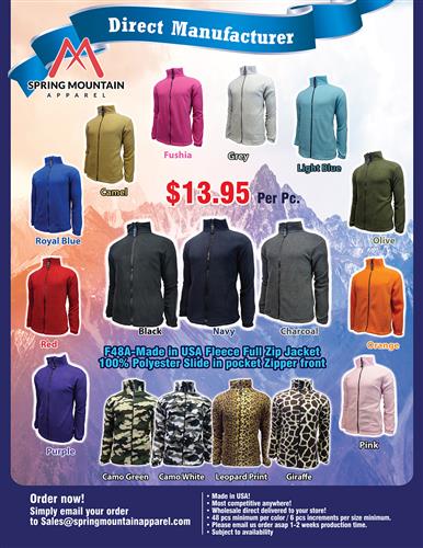 $9.99 USA Made Navy Fleece Jacket Special-17 colors !