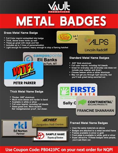 Metal Name Badges from Vault Promotions