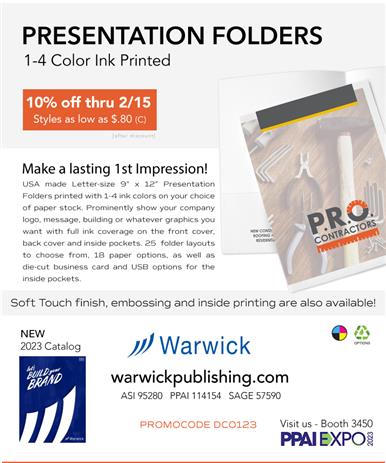 10% Off Full Color Ink Printed Presentation Folders from Warwick