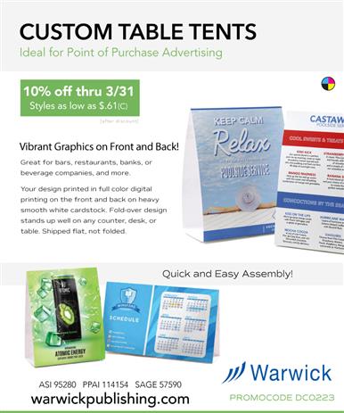 10% Off Budget Priced Table Tents w/Full Color Printing