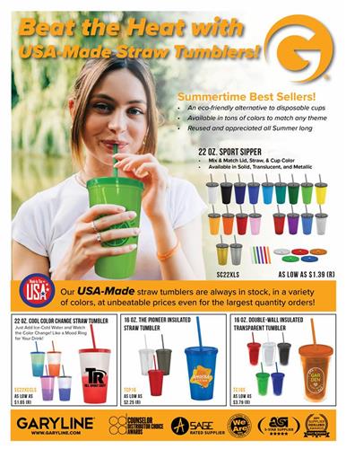 Beat the Heat with USA-Made Straw Tumblers! Summertime Best Sellers - Always in Stock!