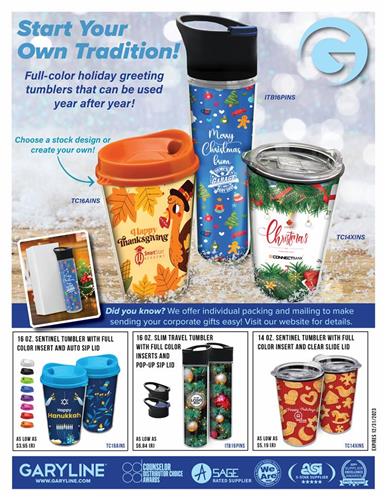 Holiday Tumblers with Dazzling Full Color Art! Choose Stock Designs or Create Your Own!