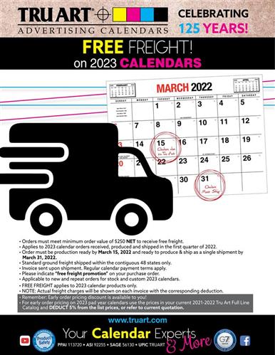 Act now! FREE Freight on 2023 calendars.